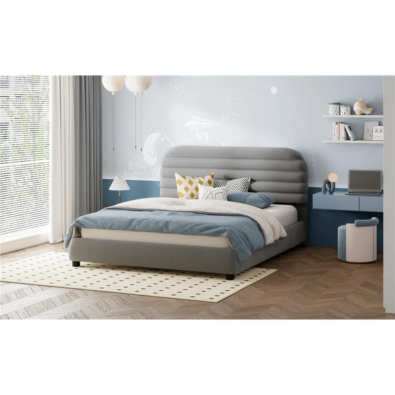 Elegant Queen Size Velvet Upholstered Platform Bed In Gray
