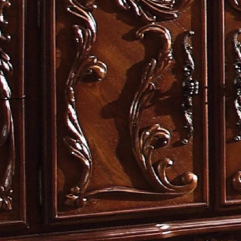 Eliava 66.2'' Solid Wood Wide Dresser, 7 Drawers w Antique Handles, Floral Carvings, Brown