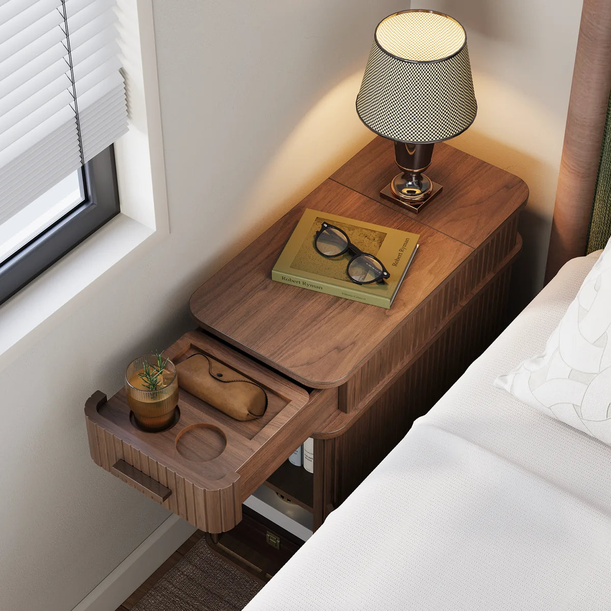 Ouch Cart Modern Wooden End Table with Charging Station & Storage Cabinet Ouch Cart