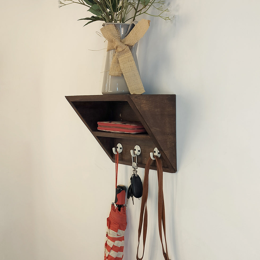 Estelle Wooden Wall Shelf Organiser with Key Holders