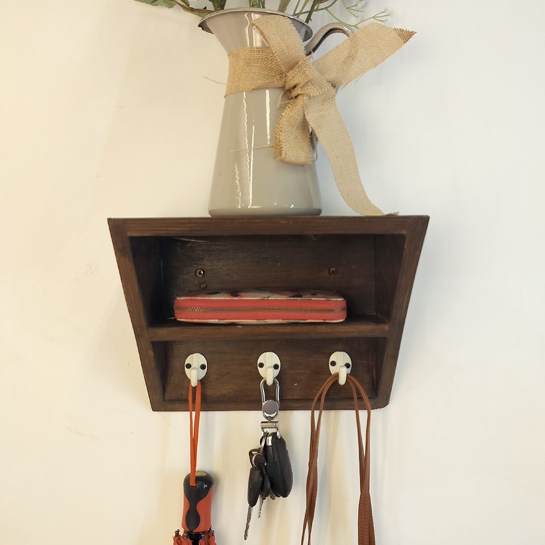 Estelle Wooden Wall Shelf Organiser with Key Holders