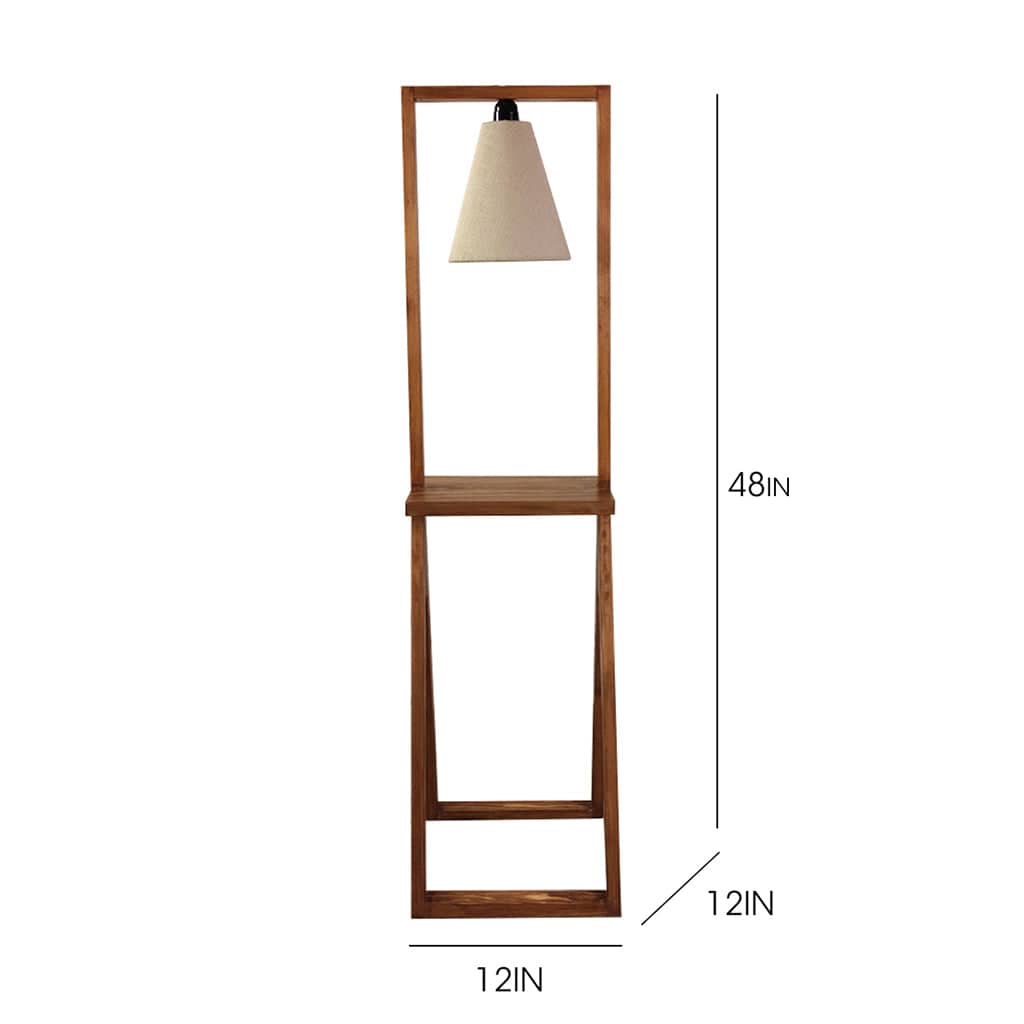 Euphoria Wooden Floor Lamp with Brown Base and Beige Fabric Lampshade (BULB NOT INCLUDED)