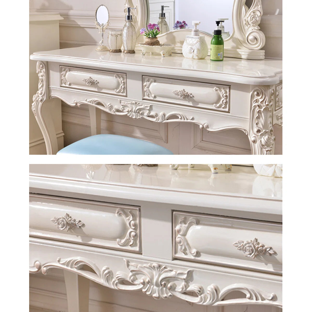 European-Style Luxury Oak Makeup Vanities