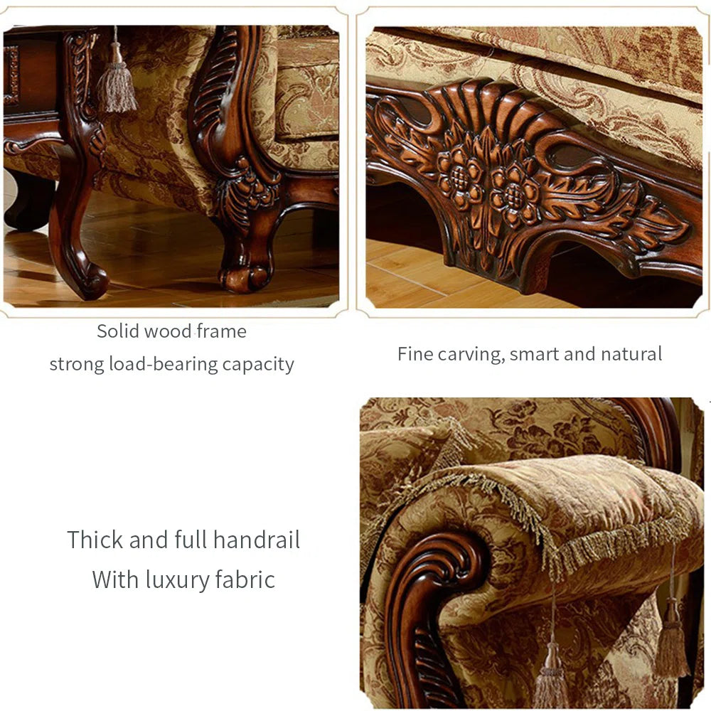 European-style Living Room Carved Sofa. 92.5'' Upholstered Sofa