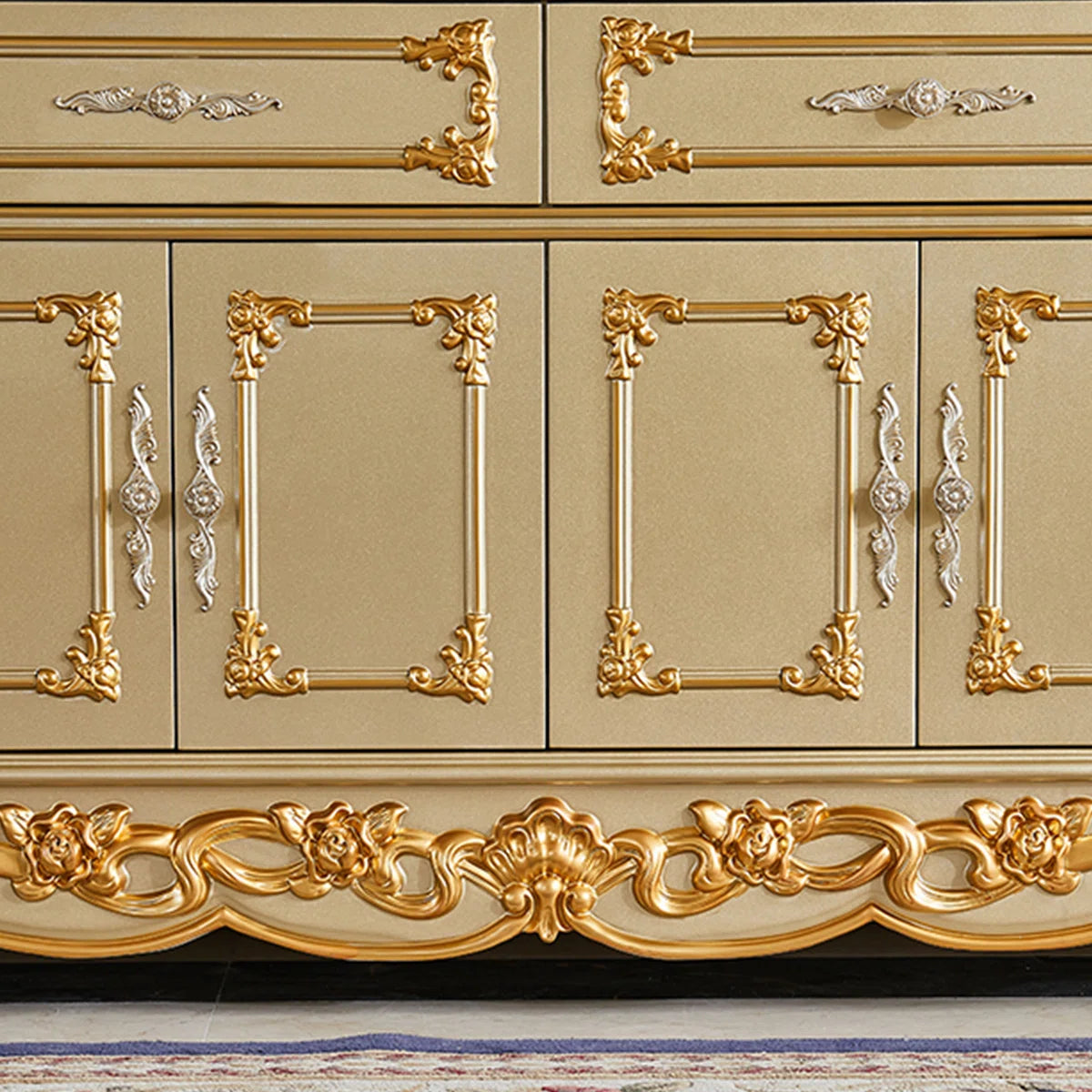 European Style Solid Wood Carved Storage Cabinet