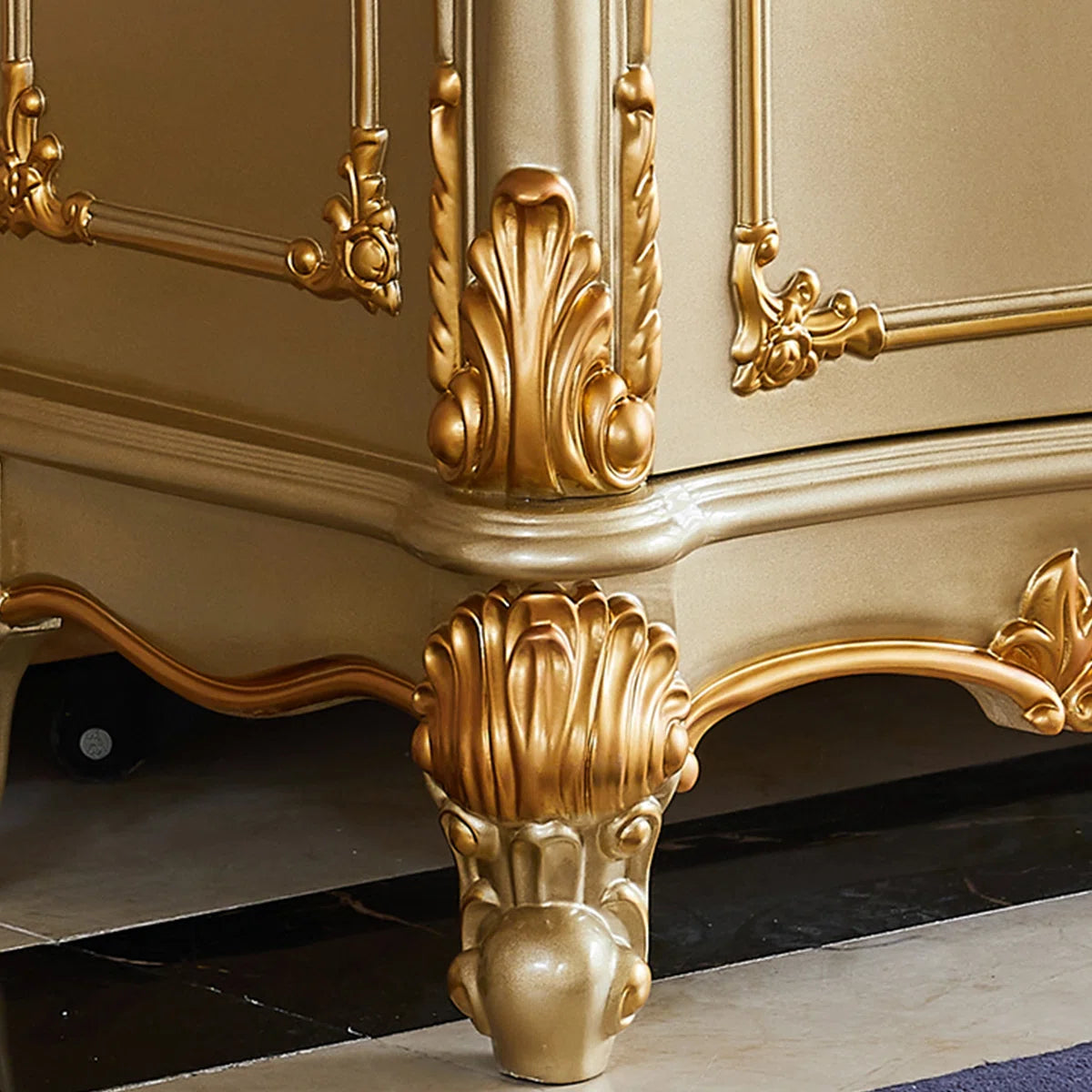 European Style Solid Wood Carved Storage Cabinet