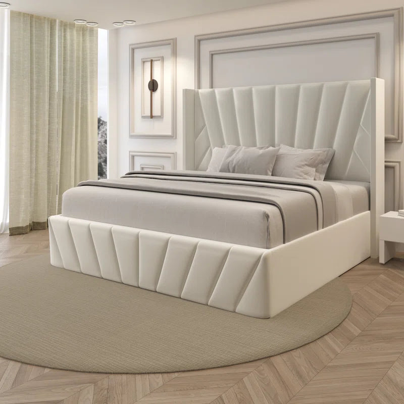 Eva Modern Soft Padded Upholstered Lift up Storage King Bed Frame with Hydrualic & Wood Slats System OUCH CART
