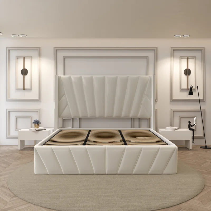 Eva Modern Soft Padded Upholstered Lift up Storage King Bed Frame with Hydrualic & Wood Slats System OUCH CART