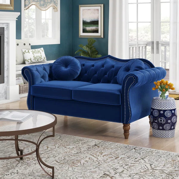 Luxury Velvet Sofa with Button-Tufted Back & Rolled Arms OUCH CART