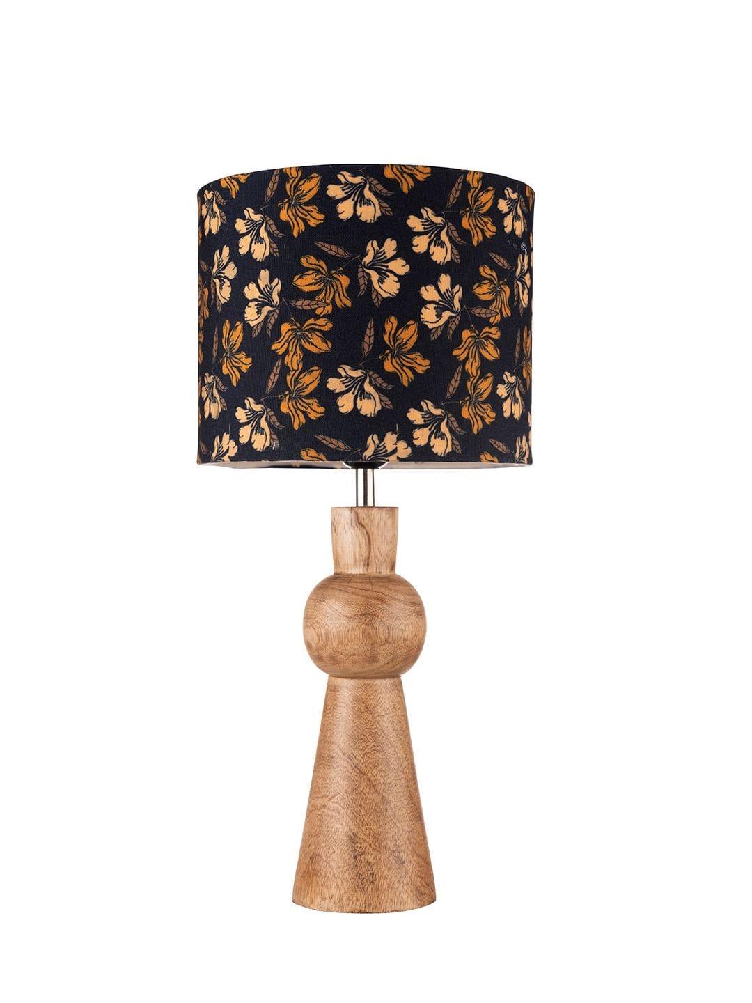 Wooden Skirt Lamp with Multicolor Black Floral Shade - Ouch Cart