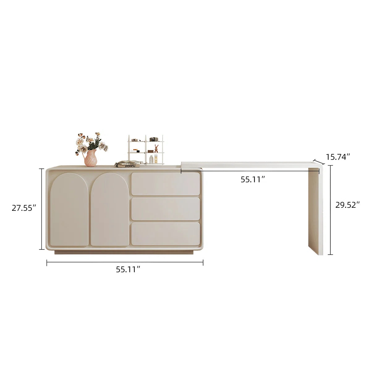Cream White Expandable Makeup Vanity with Pre-Assembled Design & Storage