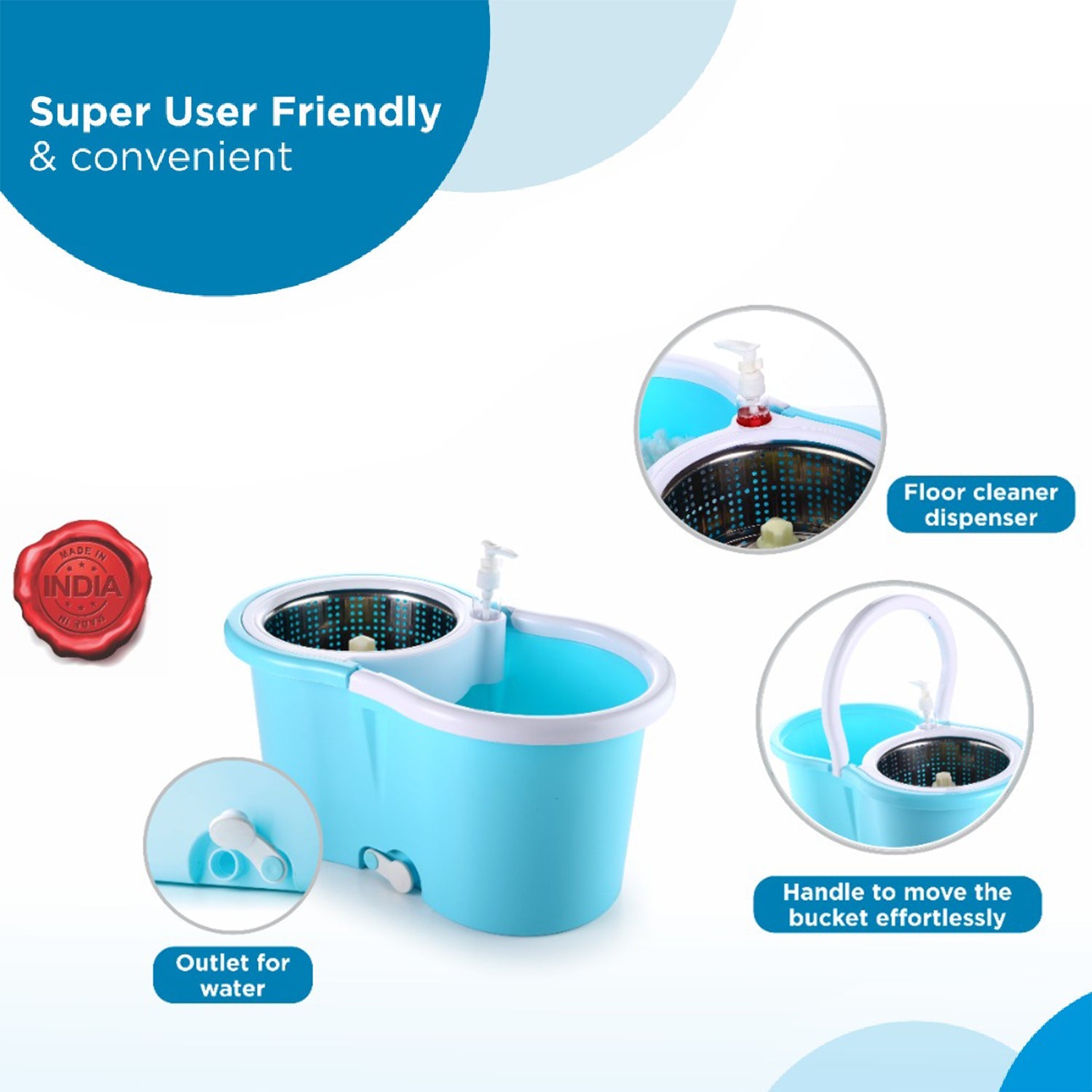 8702 Plastic Spinner Bucket Mop 360 Degree Self Spin Wringing With 2 Absorbers For Home And Office Floor Cleaning Mops Set Wukusy