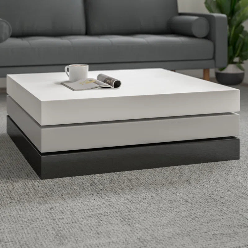 Abstract Geometric Swivel Coffee Table – White & Gray Gloss Finish