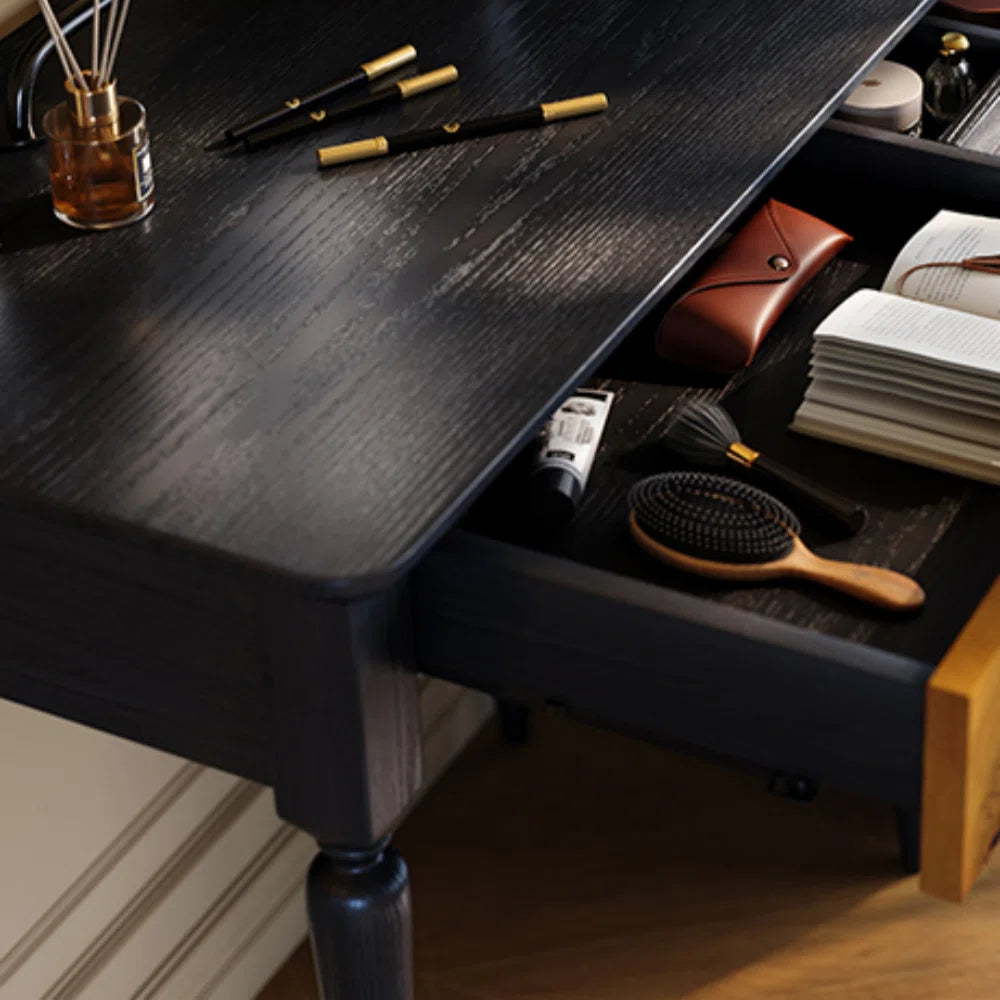 Black Vanity Table with Large Storage & Included Mirror – Solid + Engineered Wood OUCH CART