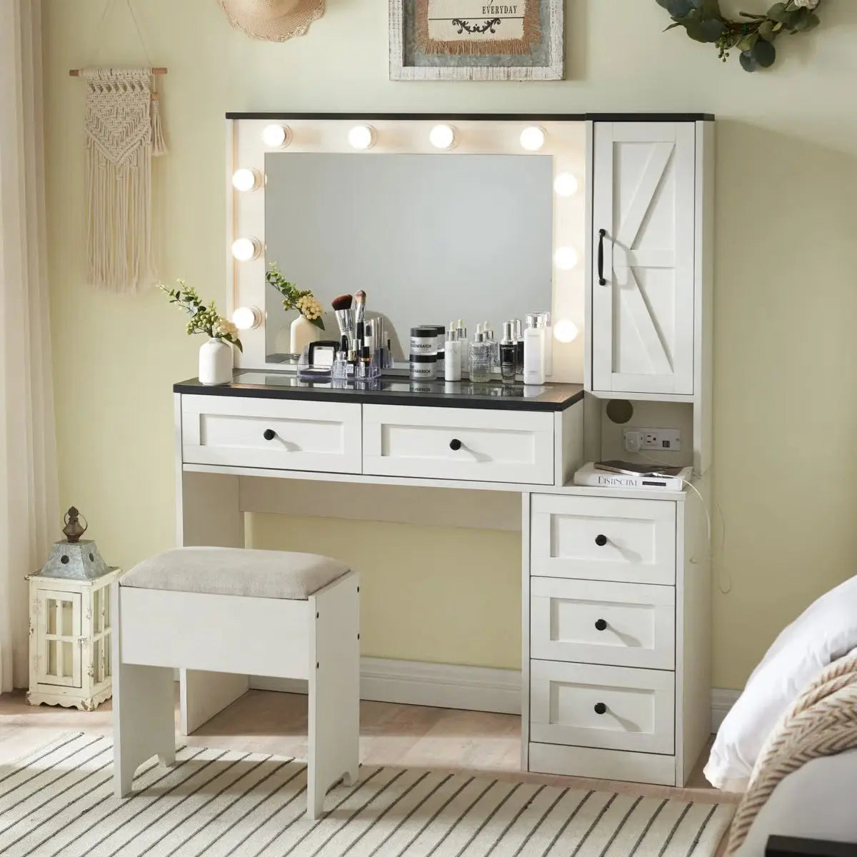 43" Wide Vanity Desk With Lights Mirror-OUCH CART |Dressing table