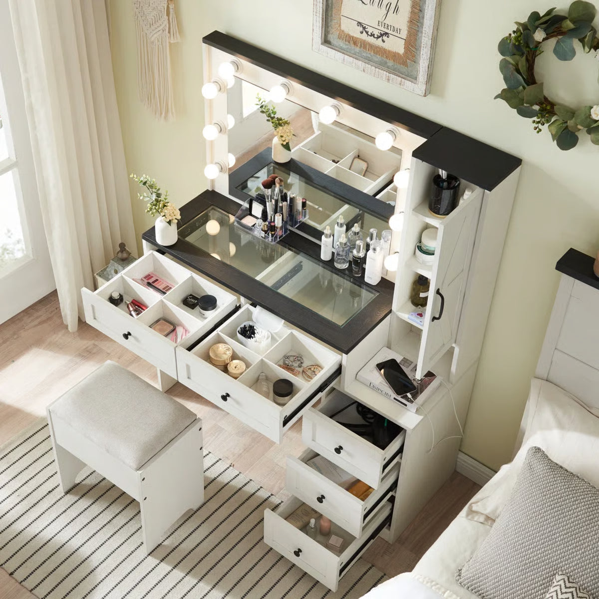 43" Wide Vanity Desk With Lights Mirror-OUCH CART |Dressing table