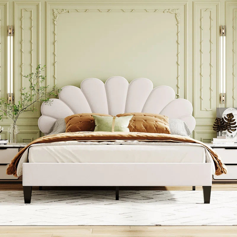 Feehley Upholstered Platform Bed with Flower Pattern Velvet Headboard OUCH CART