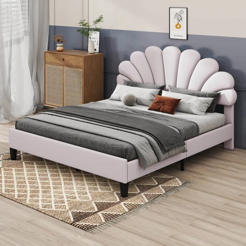 Feehley Upholstered Platform Bed with Flower Pattern Velvet Headboard OUCH CART