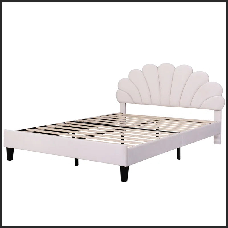 Feehley Upholstered Platform Bed with Flower Pattern Velvet Headboard