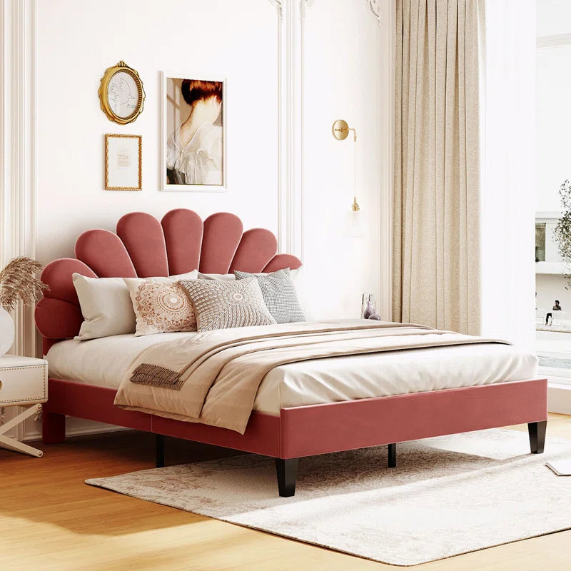 Feehley Upholstered Platform Bed with Flower Pattern Velvet Headboard OUCH CART