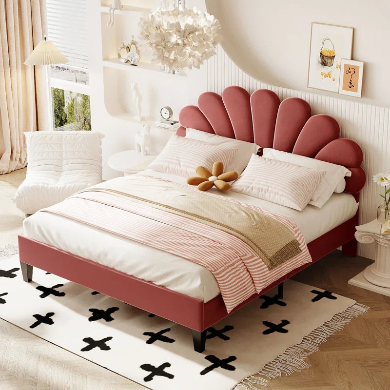 Feehley Upholstered Platform Bed with Flower Pattern Velvet Headboard OUCH CART