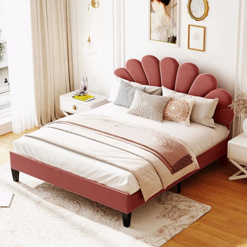 Feehley Upholstered Platform Bed with Flower Pattern Velvet Headboard OUCH CART