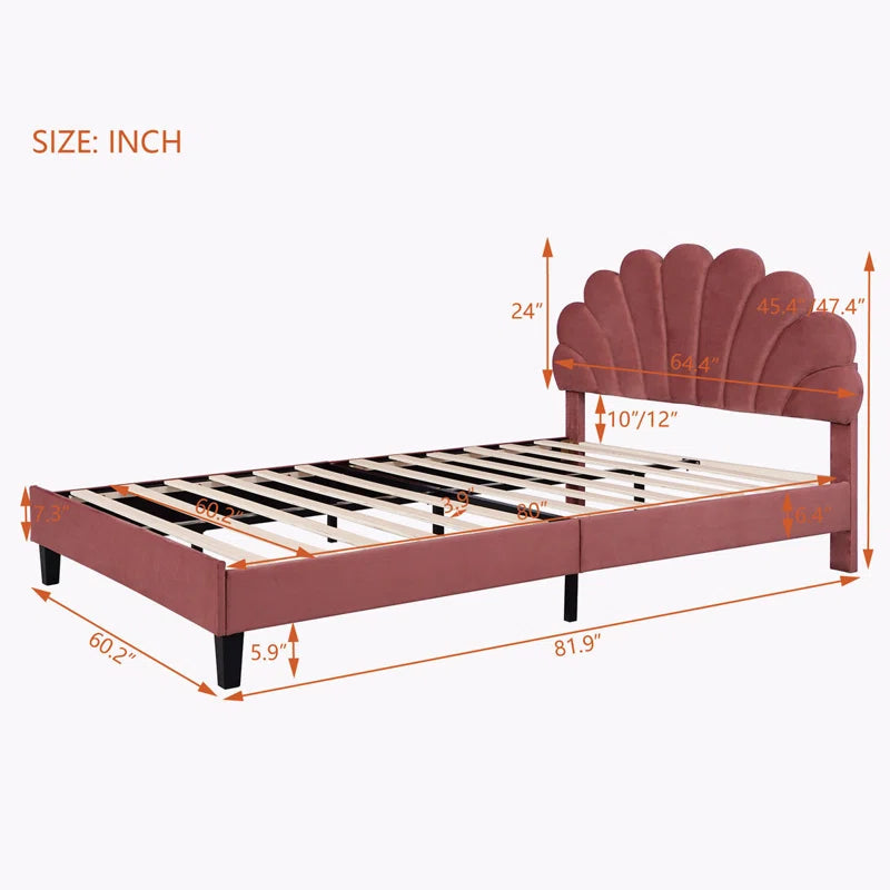 Feehley Upholstered Platform Bed with Flower Pattern Velvet Headboard OUCH CART