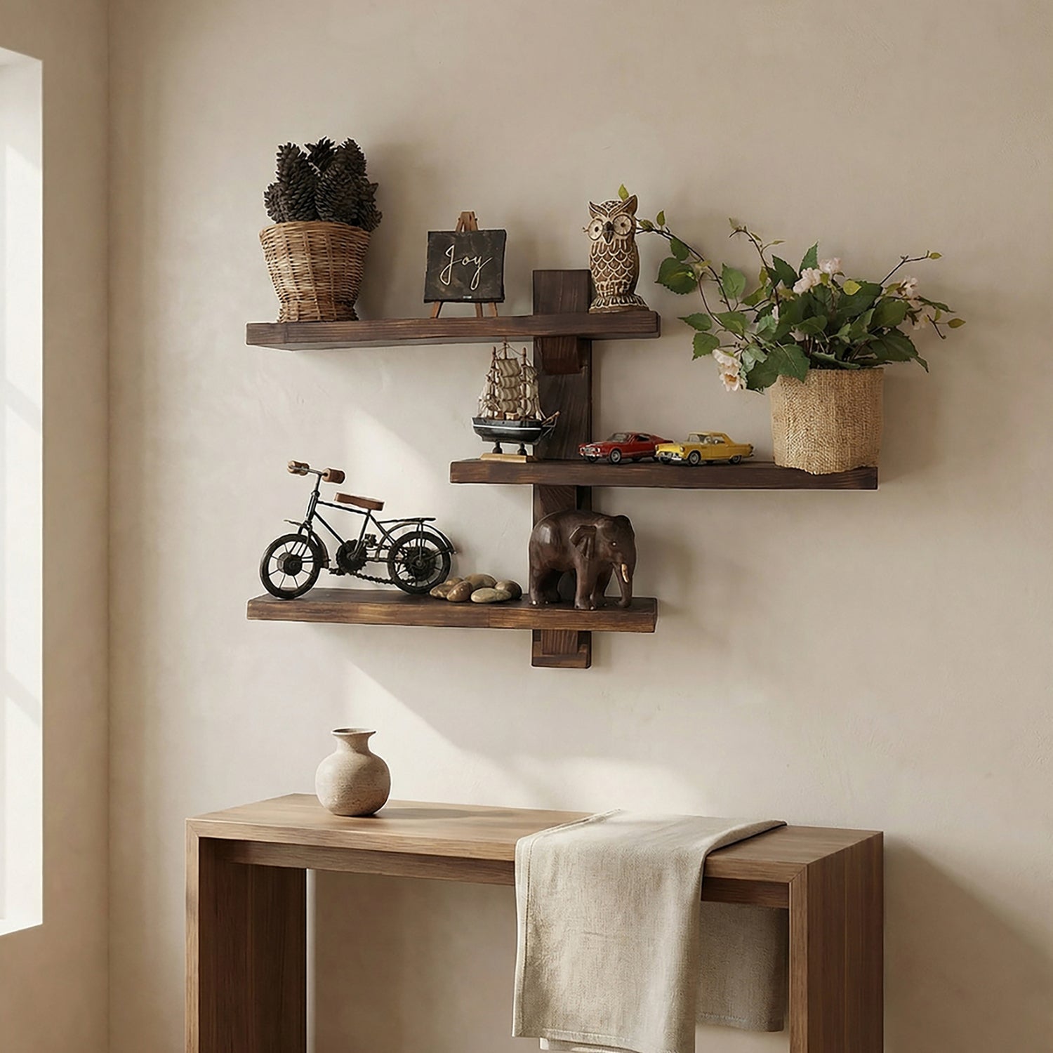 Fiona Wooden Wall Shelf Organiser