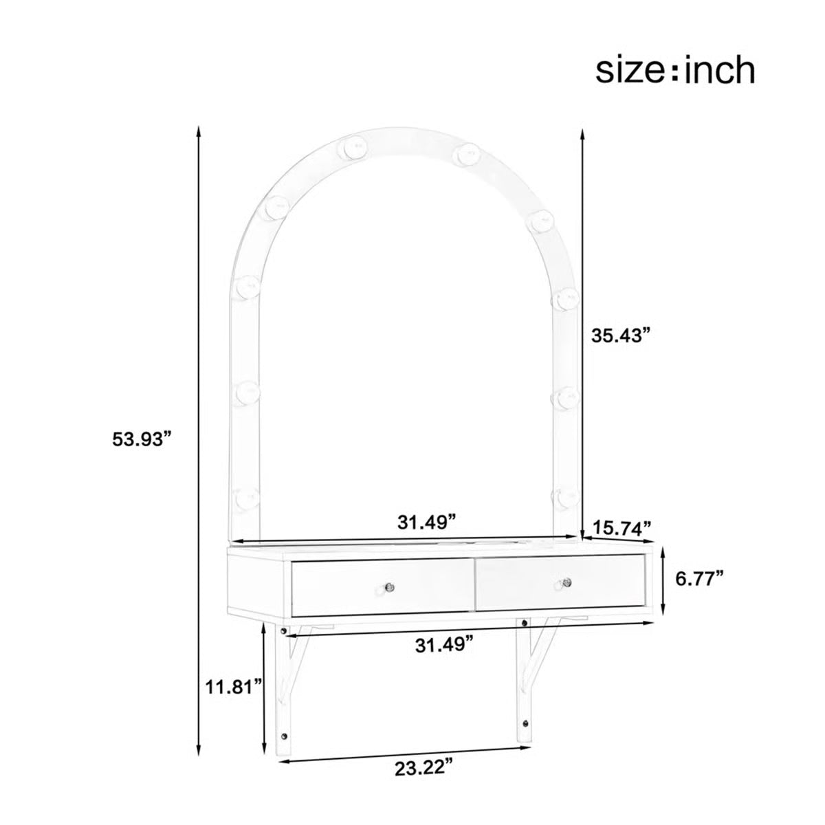 Wall-Mounted Floating Makeup Vanity – Mirror with 3-Color LED Lights, Power Outlet & Storage