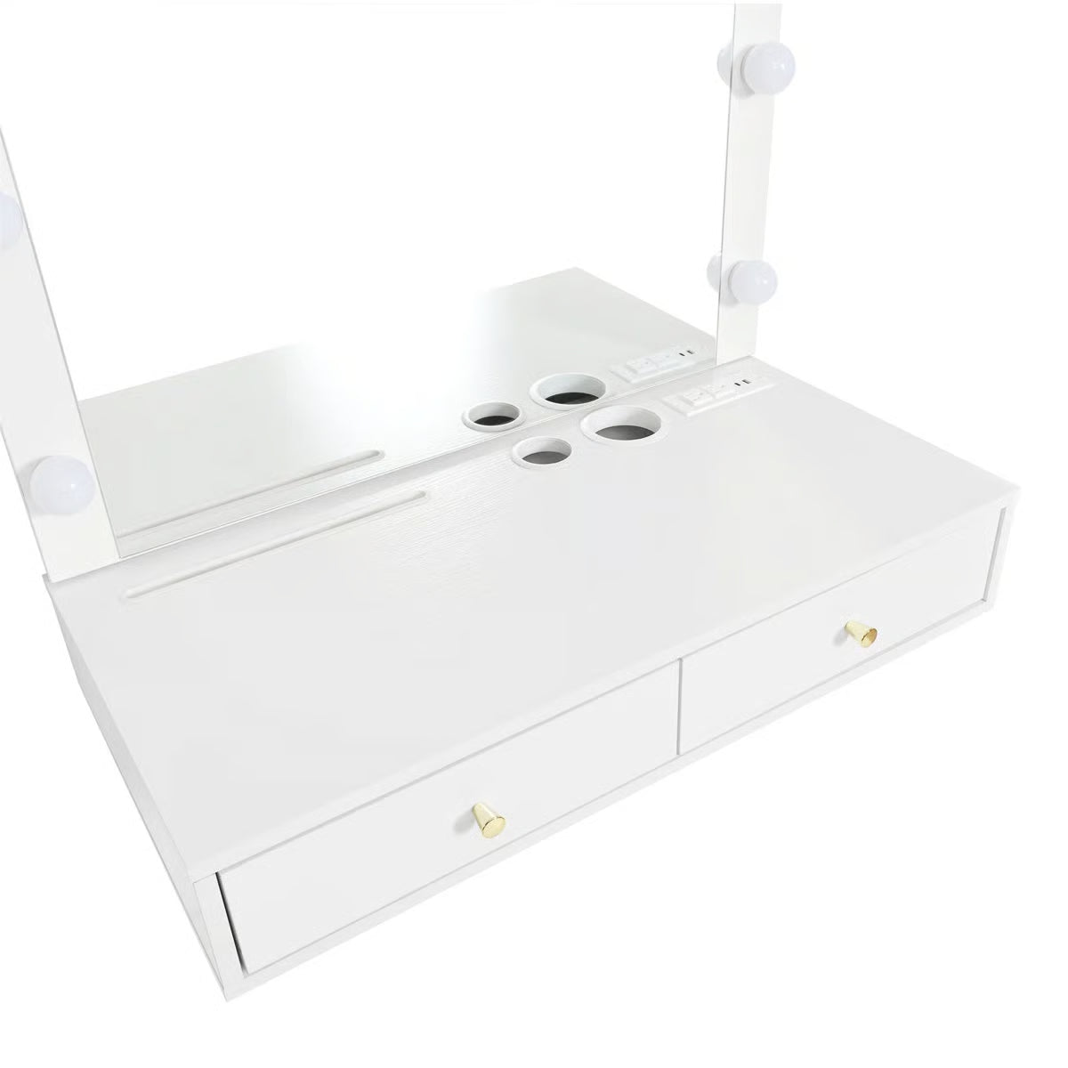 Wall-Mounted Floating Makeup Vanity – Mirror with 3-Color LED Lights, Power Outlet & Storage
