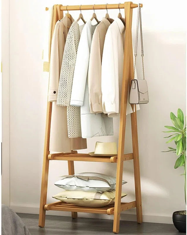 Wooden Garment Stand with 2 Storage Shelves OUCH CART