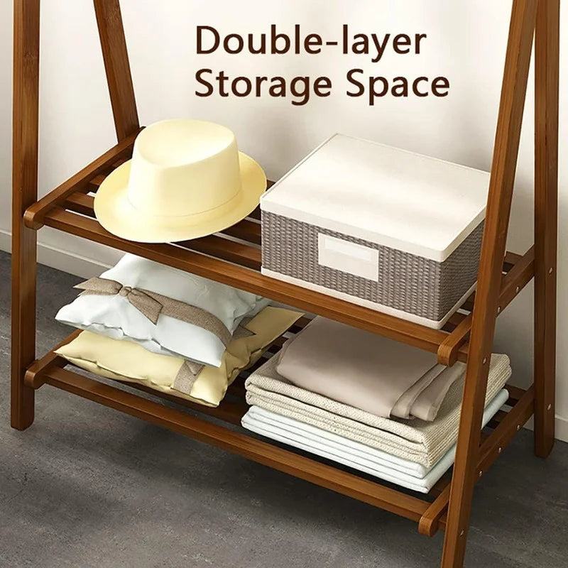 Wooden Garment Stand with 2 Storage Shelves OUCH CART
