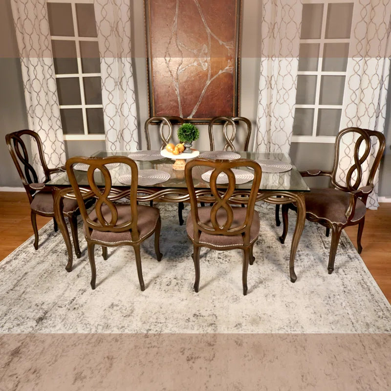 Sophisticated 7-Piece Glass Top Dining Set: Modern Style and Elegant Dining" ouch cart