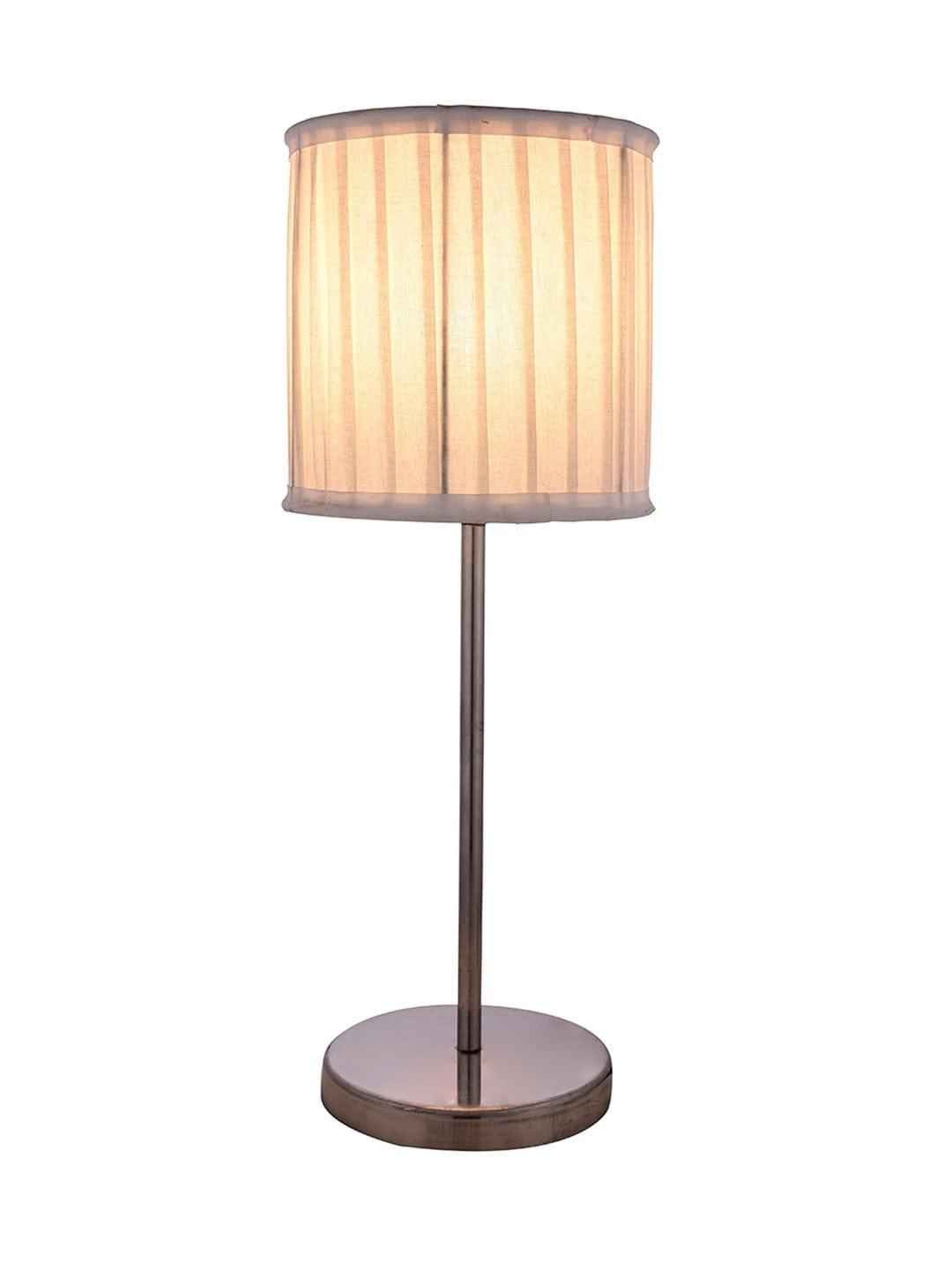 Metal Chrome Finish Lamp with Pleeted Cotton White Shade - Ouch Cart