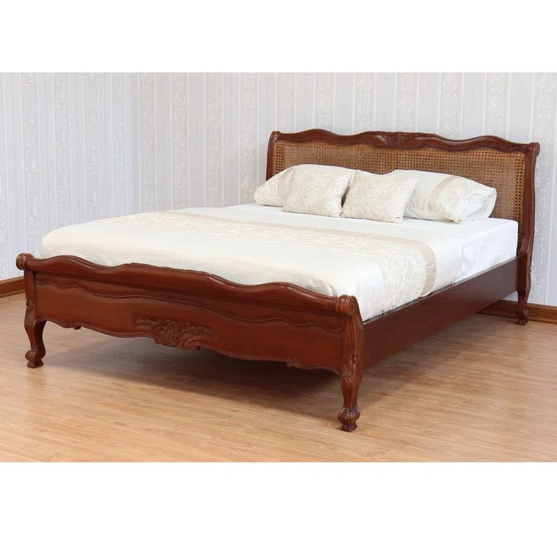 French Louis Rattan Bed Frame With Low Footboard