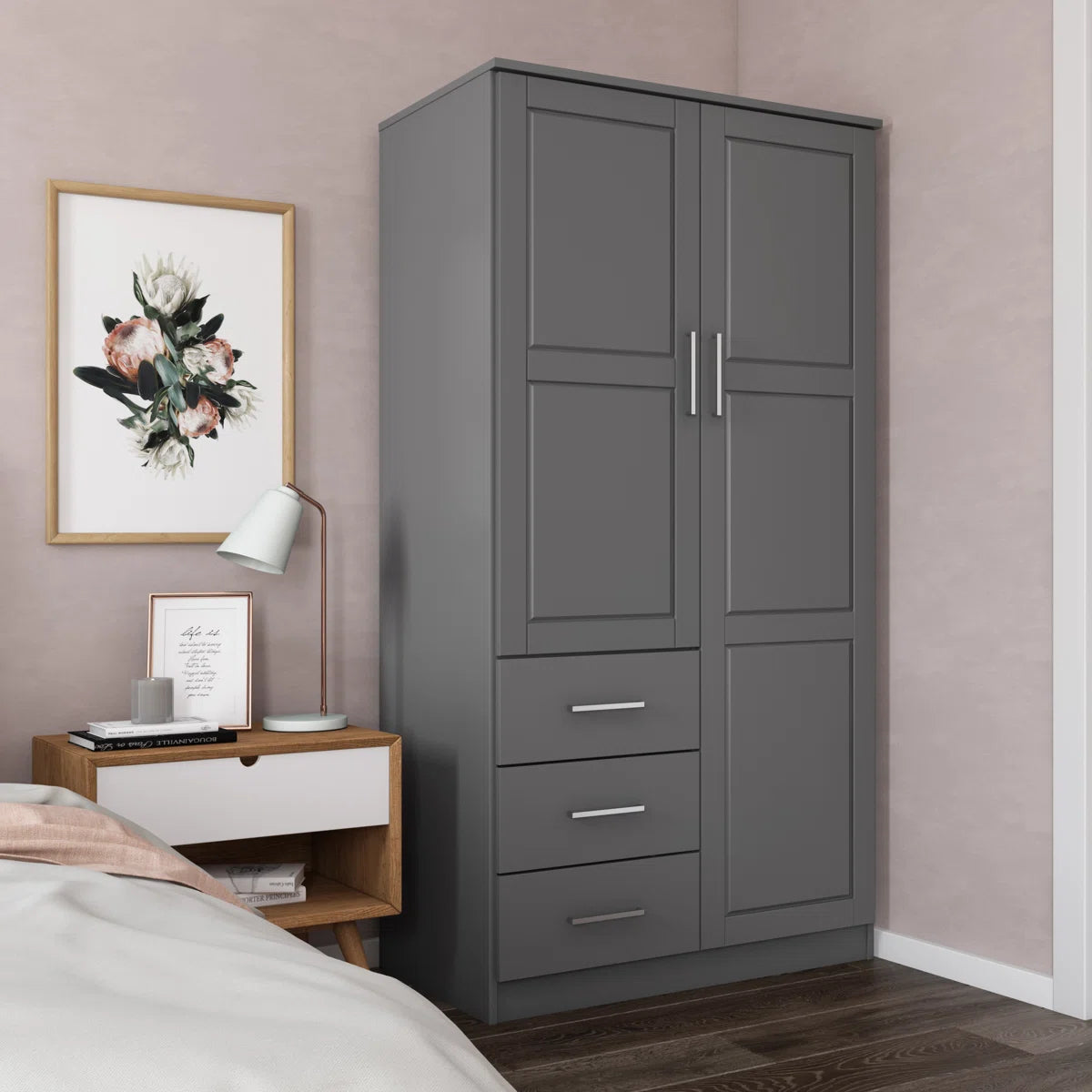 Modern Metro 100% Solid Wood 2-Door Wardrobe Armoire-OUCH CART | Wardrobe