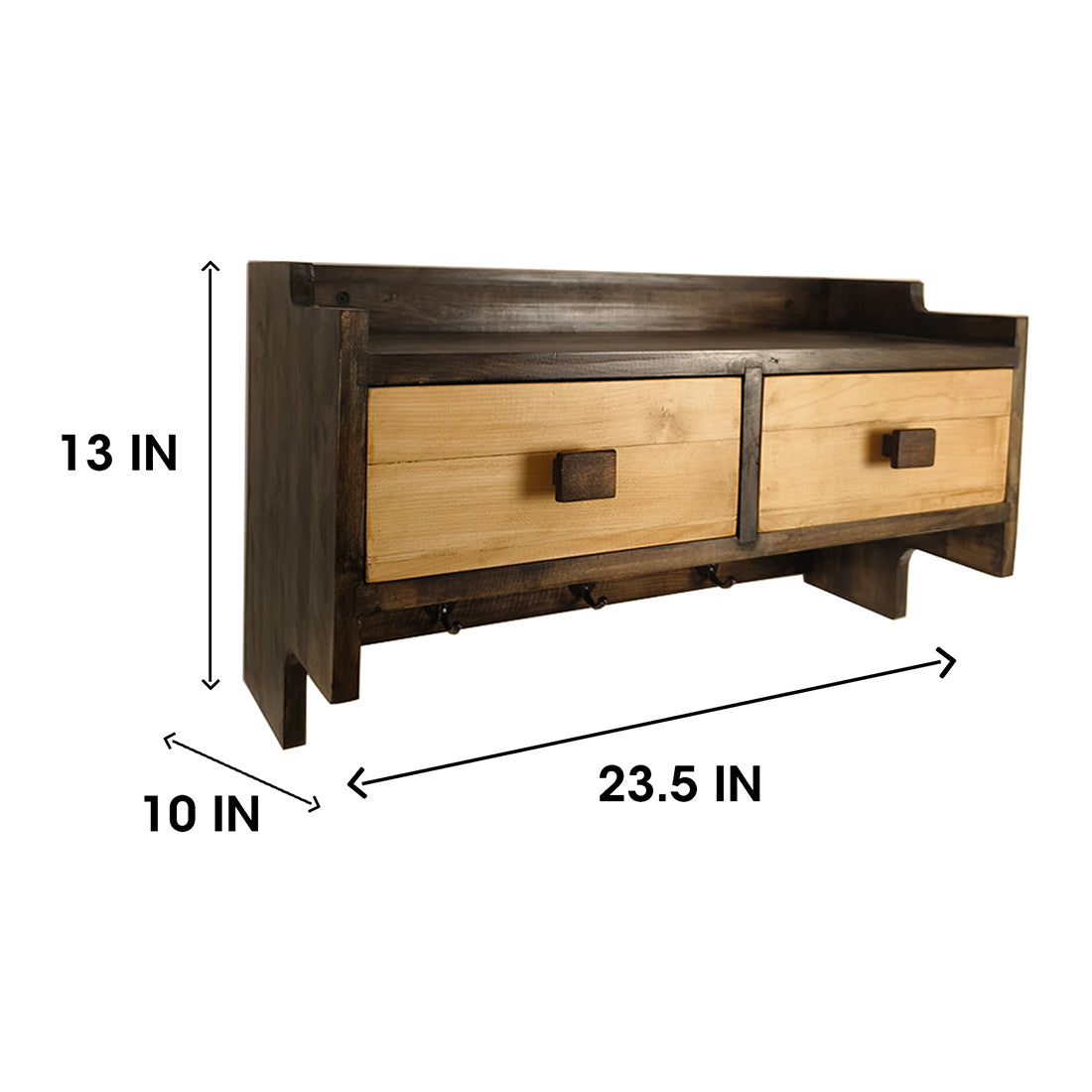GOLDEN OAK Wooden Wall Shelf with Drawers & Key Holders - OUCH CART | Wall hanging