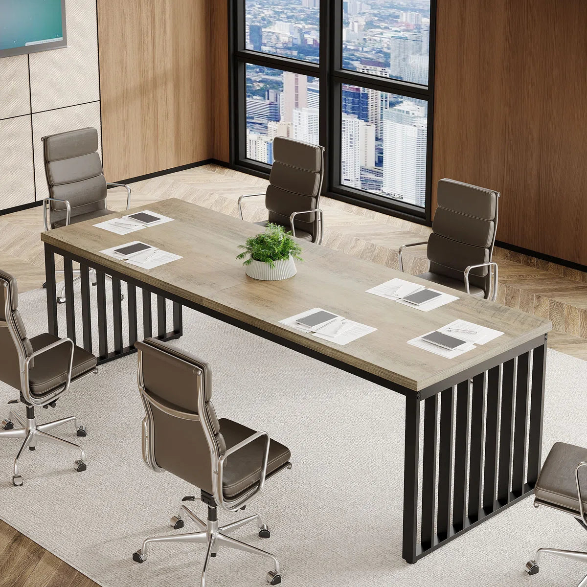 Reidy 78.7" Conference Table with Metal Legs for 4-6 People OUCH CART