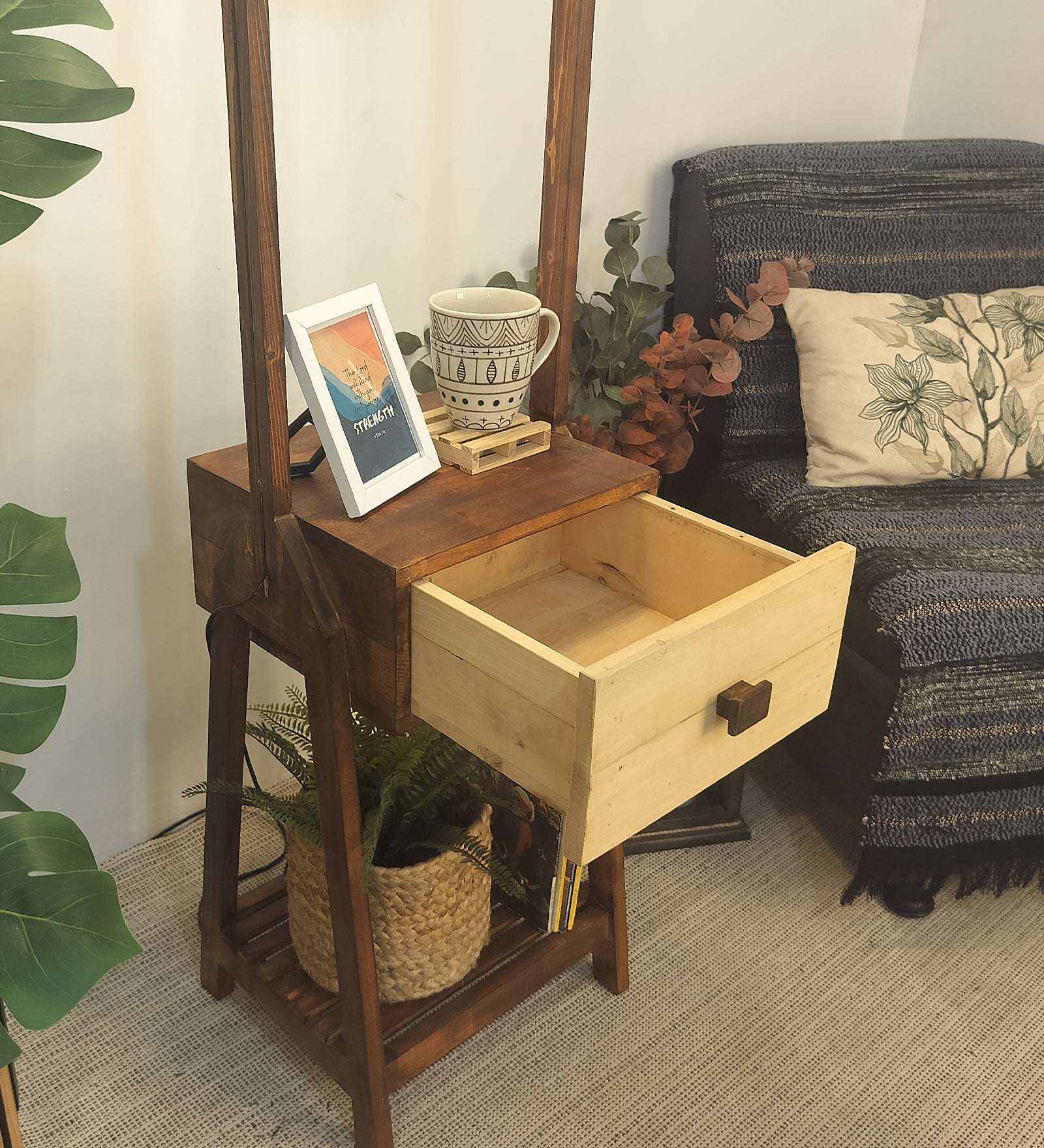 Gabrielle Wooden Floor Lamp with Brown Base and Jute Fabric Lampshade (BULB NOT INCLUDED)