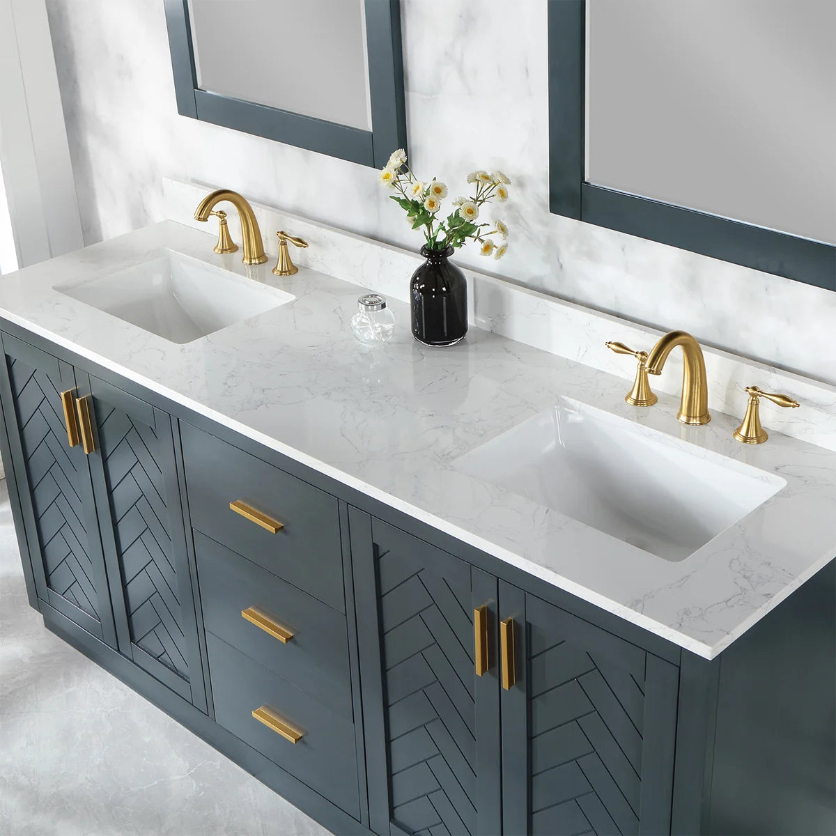 72 Inch Double Bathroom Vanity with Engineered Stone Top OUCH CART