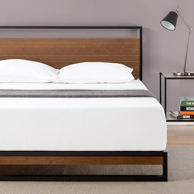 Gemma Solid Steel Bed Frame with Detailed Wood Headboard - Ouch Cart