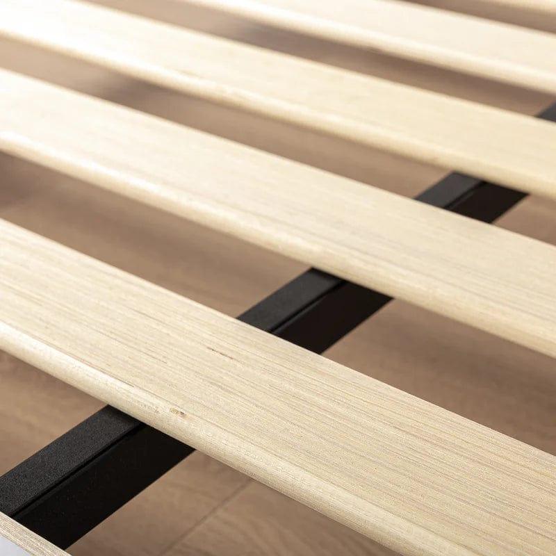 Gemma Solid Steel Bed Frame with Detailed Wood Headboard - Ouch Cart