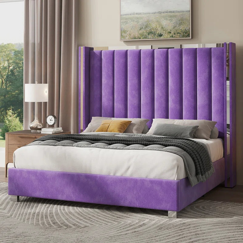 Gerasim Bed Frame with 58" Tall Headboard, Velvet Upholstered Platform Bed