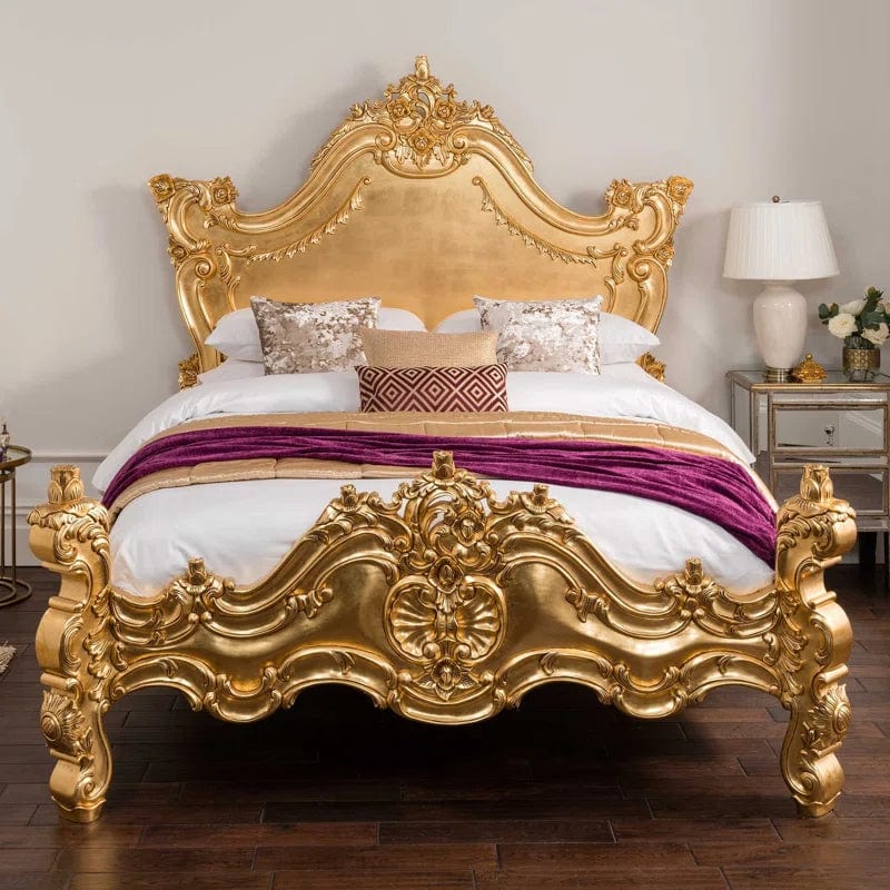 Gold Leaf Antique French Style Bed (Size: Super King)