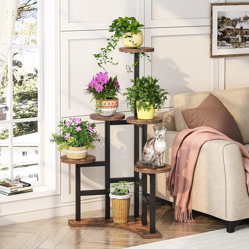 6-Tier Metal & Wood Indoor/Outdoor Plant Stand