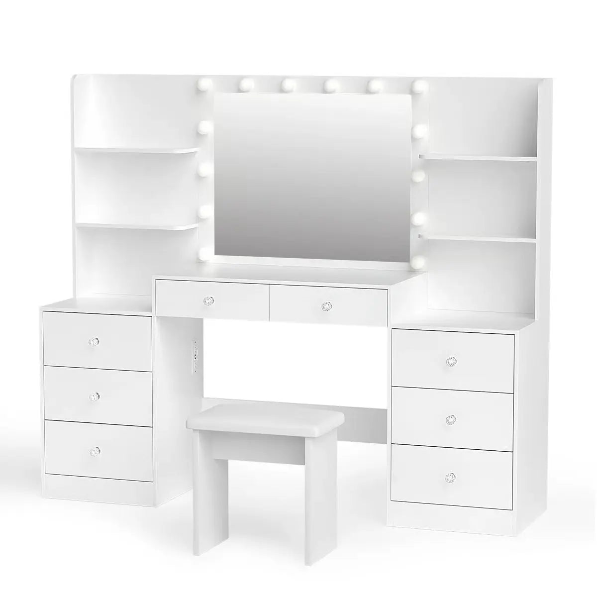 Greyden Zeibak Lighted Makeup Vanity Table with 8 Drawers, 14 LED Lights, and Ample Storage- OUCH CART | Dressing table