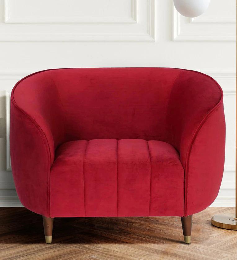 Velvet 1 Seater Sofa In Red Colour - Ouch Cart