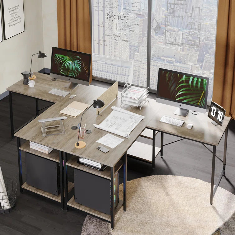 L Shaped Desk with Shelves 86.6 Inch, Reversible Corner Computer Desk or 2 Person Long Table Ouch Cart