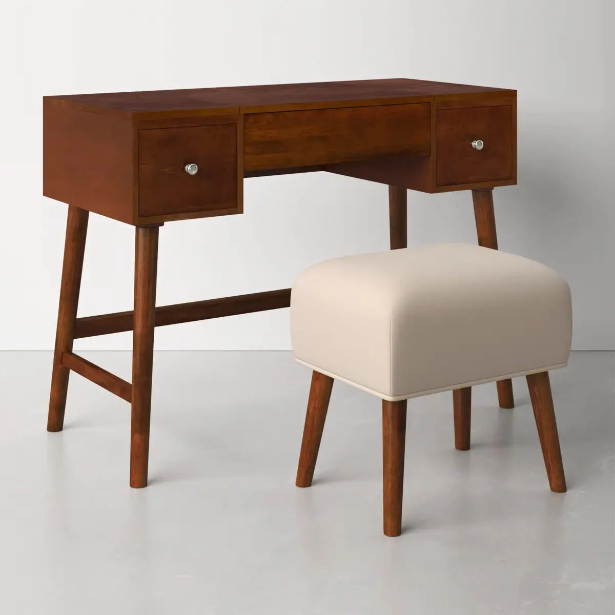 Headley Makeup Vanity Set – 2 Drawers with Flip Top, Mid Century Modern