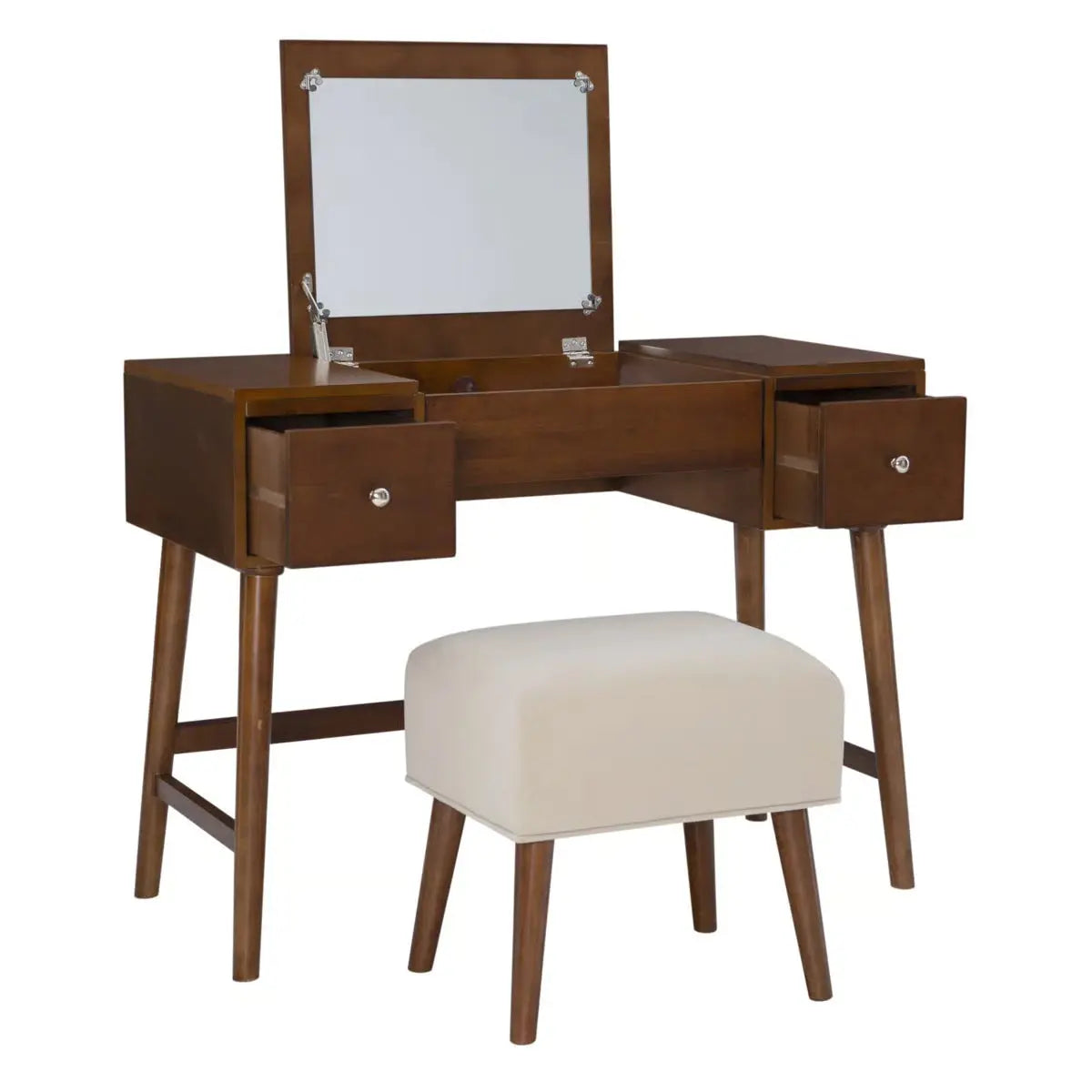 Headley Makeup Vanity Set – 2 Drawers with Flip Top, Mid Century Modern